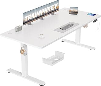 TRIUMPHKEY Electric Standing Desk 180x80cm Height Adjustable Desk with 3 Memory Smart Pannel with USB Charging for Home Office Rising Electric Table(White&White)