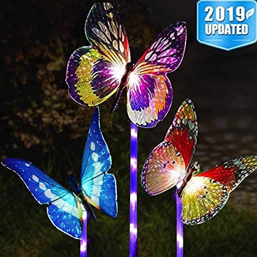 Garden Solar Lights Outdoor - 3 Pack Solar Stake Light Multi-Color Changing LED Garden Lights,Fiber Optic Butterfly Decorative Lights,Outdoor Decor,Garden Lawn Ornaments