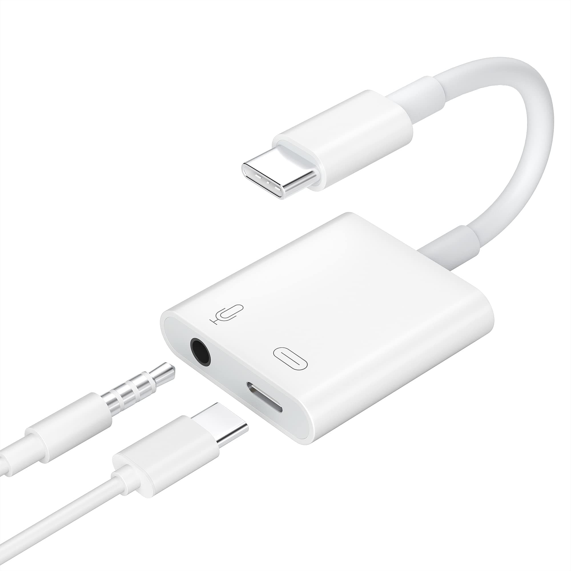 USB C to 3.5mm Audio Adapter, USB C Headphone Adapter and PD 60w Charger USB-C to Headphone Jack Adapter with Hi-Fi DAC Chip Support Lossless Music For Android iPad pro MacBook Pro/Air M1 M2(White)