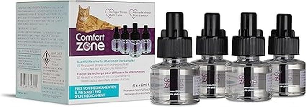 Comfort ZoneEco pack of 4 refills for diffuser (120 days) – pheromones: reduces stress, urinary marking, scratching and other problematic behaviors.