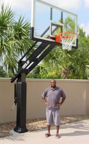 Pro Dunk Diamond: Ultimate Adjustable In-Ground Basketball Goal System with 72 Inch Backboard 12x8 Inch Pole and 5 Foot Extension for Outdoor Backyard Courts or Institutions