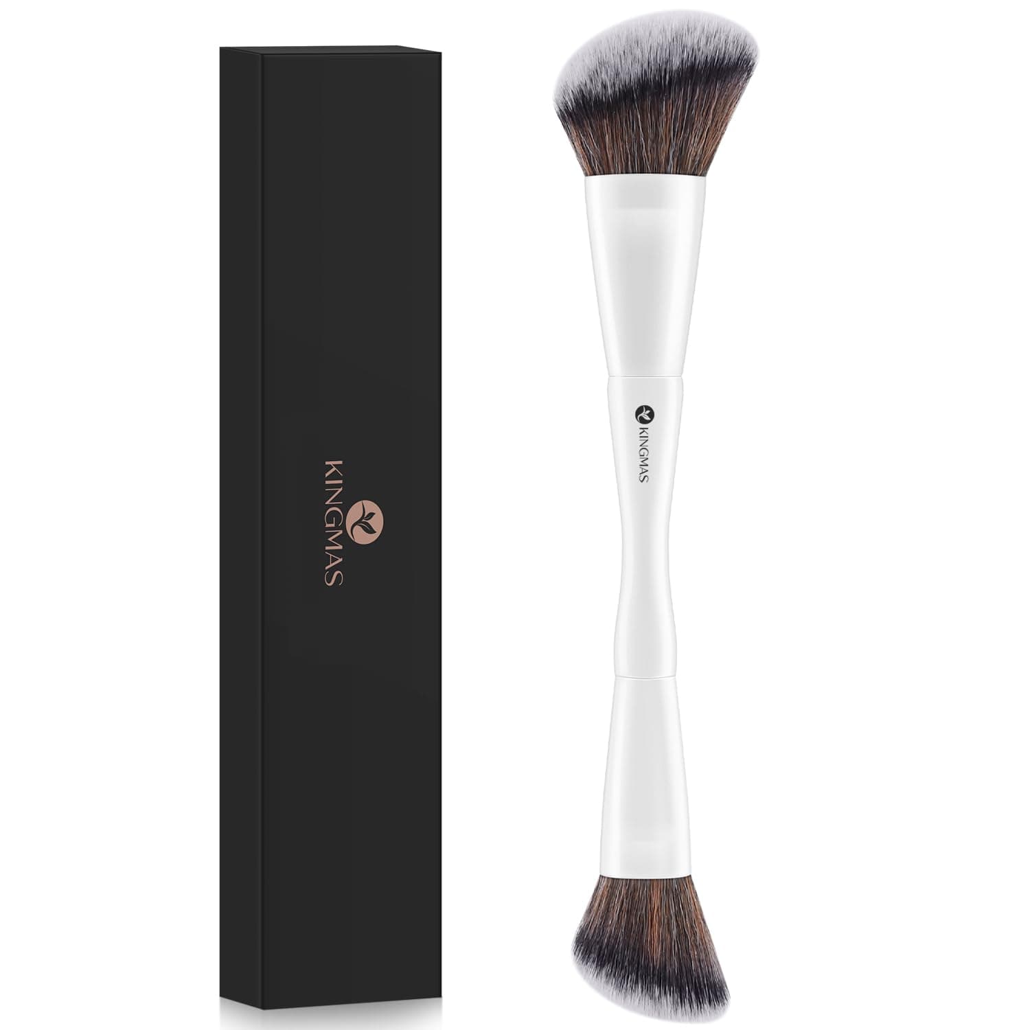 KINGMAS Angled Foundation Brush, Double-ended Kabuki Makeup Brush, Large Foundation Brush and Medium Concealer Brush for Beauty Liquid, Cream, Powder, Blending Buffing Face Makeup Tools