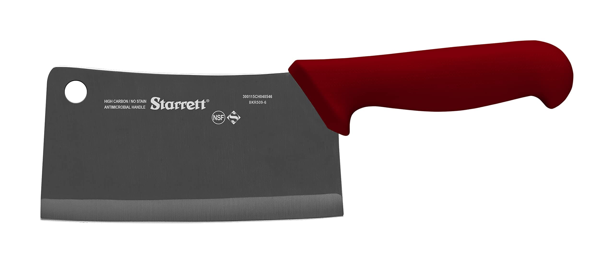 Starrett Professional Stainless Steel Chefs Kitchen Cleaver Knives - Wide Rectangular Profile - 8-inch (200mm) - Red Handle