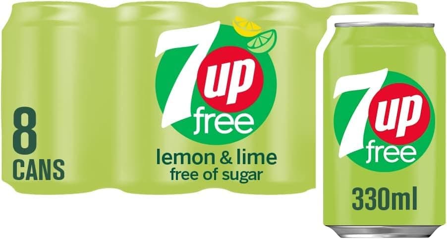 7 UP Sugar Free a refreshing, crisp lemon-lime flavored soft drink that is sweetened with artificial sweeteners 330 ml (Pack Of 8)