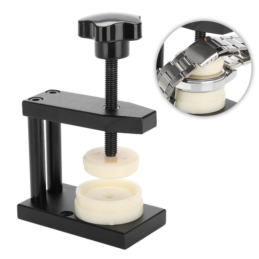 Watch Press, Screw-Type Watch Crystal Front Back Case Cover Press Tool with 12 Dies Pressing Repair Kit Tool