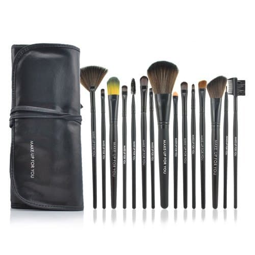 Roll up Case Cosmetic Brushes Kit 12/15 PCS Cosmetic Brush Set with Pouch Pro Wooden Handle Makeup Brush Tool (15pcs black)