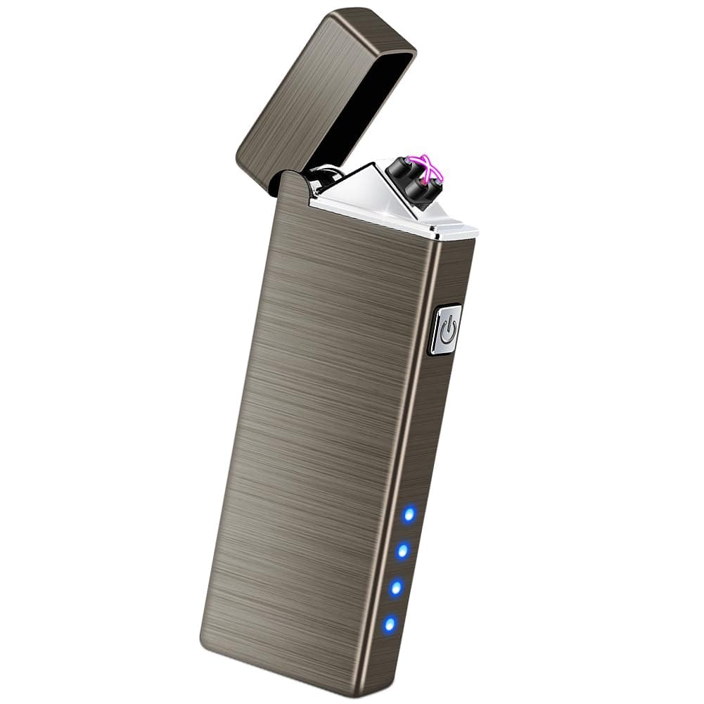 Electric Lighters Rechargeable USB Lighter Windproof Arc Lighter Flamesless Plasma Lighters Small Pocket Lighter for Candle, Incense, Camping (Black Brushed)