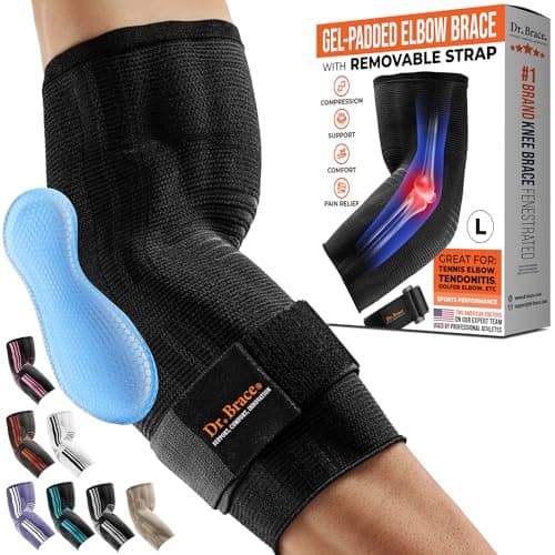 DR. BRACE® Elite Elbow Brace Support, Breathable Elbow Compression Sleeve with Gel Pad for Golfer's, Tennis Elbow & Tendonitis Treatment & Pain Relief 2024 (Black, Large)