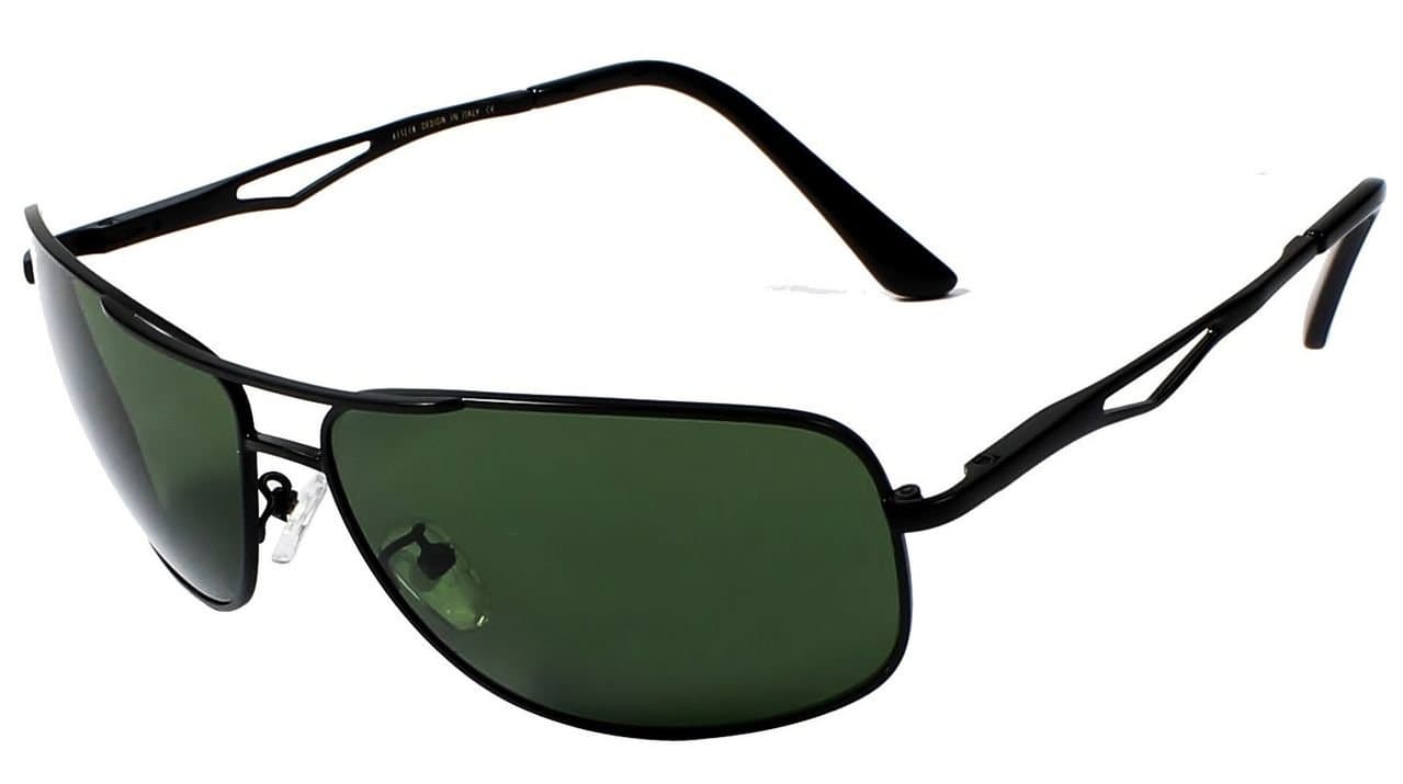 AISLIN® Toughened Glass Rectangular/Aviator Sunglasses For Men - (Dark Green G-15 Lens | Black Frame | Large Size | RB3481)