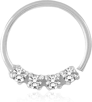 NEMICHAND JEWELS Sterling Silver 925 Four Stone Nose Pin/Nose Ring For Women