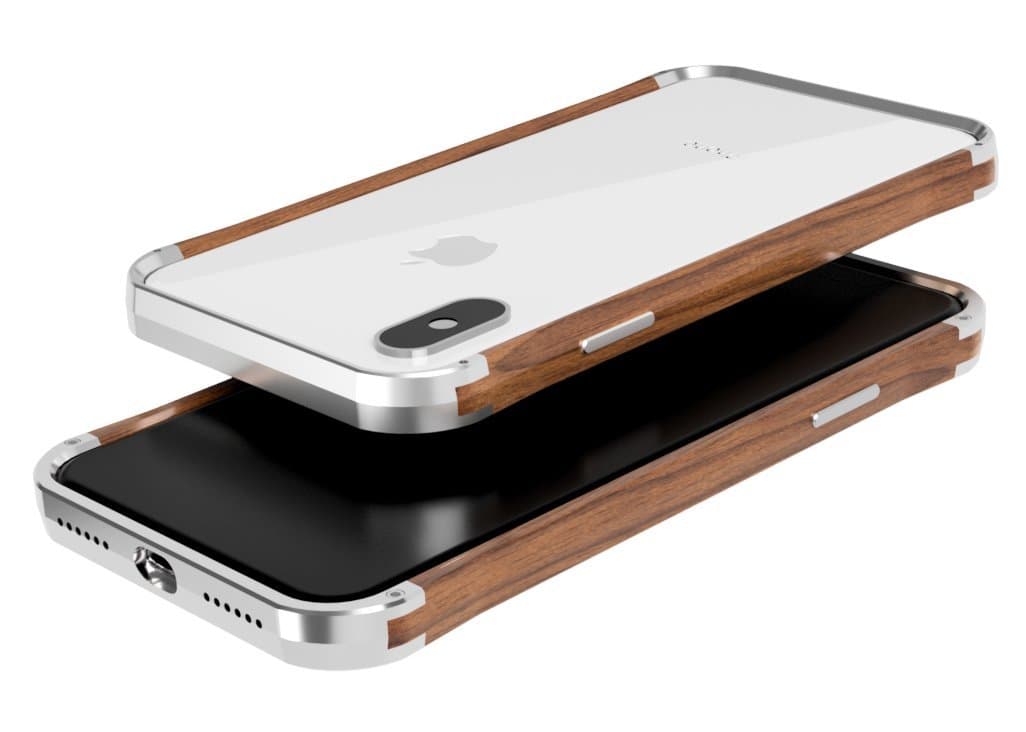 VESEL Cell Phone Case for iPhone Xs Max - Sleek Silver & Walnut Wood
