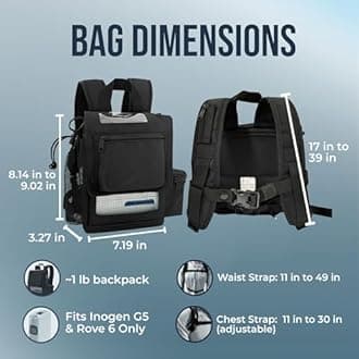 O2totes USA premium Lightweight Backpack Fit For Inogen One G5/Inogen Rove 6, Zippered Bottom, Pockets For Inogen Accessory, Black, For Inogen One G5, Backpack