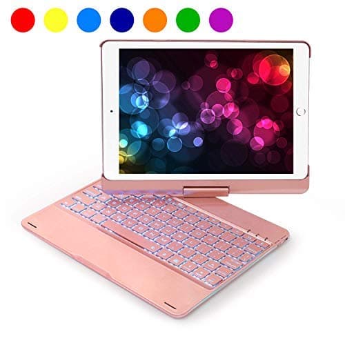 iPad Keyboard Case 9.7 inch for 2018 New iPad 6th Gen/ 2017 5th Gen/Air 2 & 1/ iPad Pro 9.7, Wireless/BT, 360 Rotate, 180 Flip, 7 Color Backlit, Smart Sleep-Wake Slim Cover for Apple Tab -Rose Gold