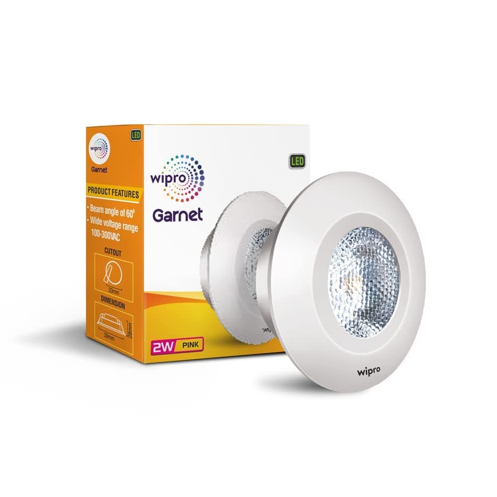 wipro Abs Garnet 2W LED Integrated Spotlight | Pink | Compact Design for Cabinets & Wardrobes | Pack of 1