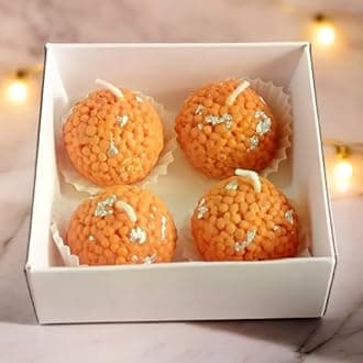 Diceandberry Pack of 4 Laddoo Mithai Soy Wax Scented Candle, Sweets Candle, Dessert Food Candle, Celebration Festivals Candles
