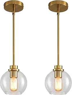 Pendant Lamp with Glass Shade, Modern Antique Brass Pendant Lights,Hanging Light Vintage Glass Shade, Island Light Pendant Light Fixture for Bedroom Living Room Kitchen