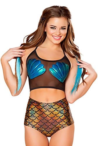 J-Valentine Blue Mermaid Shell mesh crop top Bundle with Women's Stockings