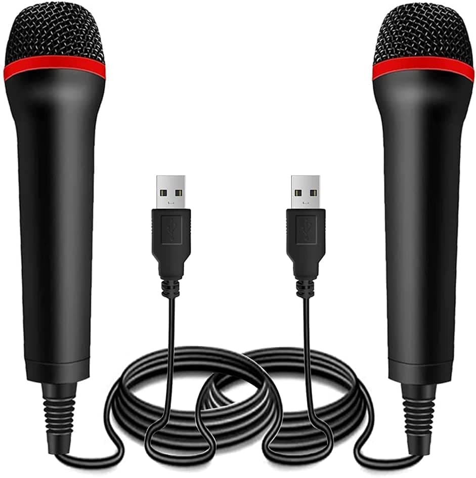 2Pack 13ft Wired USB Microphone for Rock Band, Guitar Hero, Let's Sing - Compatible with PS2, PS3, PS4, PS5, Switch, Wii, Wii U, Microsoft Xbox 360, Xbox One and PC