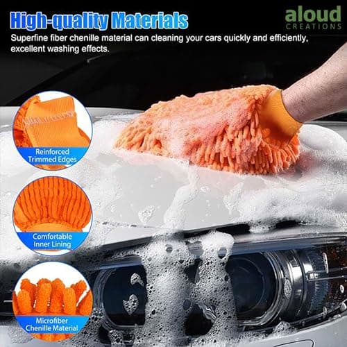 ALOUD CREATIONS 5 Pc Double Sided Microfiber Cleaning Gloves | Car Wash Mitt for Cleaning and Dusting | Chenille Mitt Cleaning Gloves | Extra Large, Professional Grade | Multi Colour