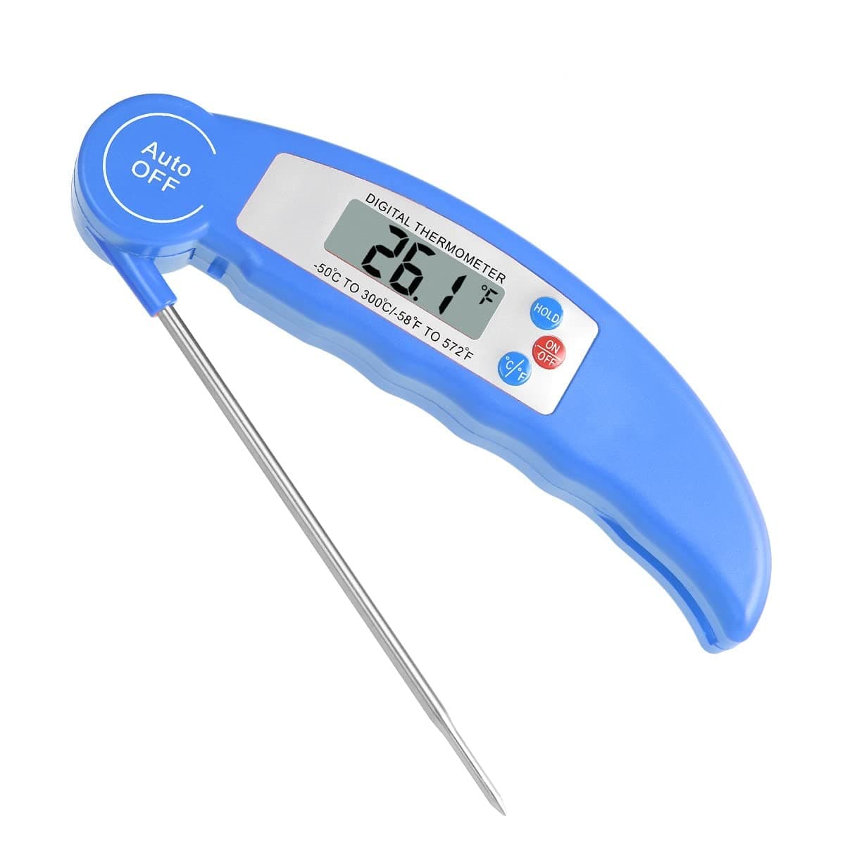 Flintronic Digital Instant Read Meat Thermometer, High Accuracy Foldable Long Probe Food Cooking Thermometer with °F/°C, Auto On/Off, Blue