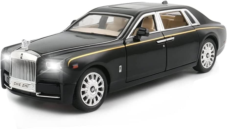 Rolls Royce Phantom Model Car 1:32 Scale Exclusive Metal Car Pull Back Die-cast Car Toy car with Openable Doors & Light Music Boys Toys for Kids (Phantom 1:32)【Colors as Per Stock】