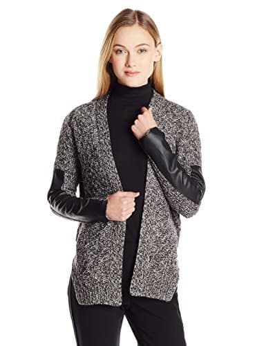 RD Style Women's Long Sleeve/Open Front Sweater with Leather Arm Pannels