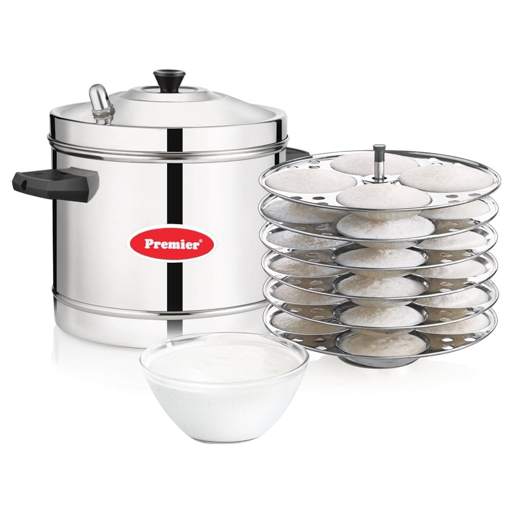 Premier Stainless Steel 6 Plate (24pc) Idli Maker, Silver