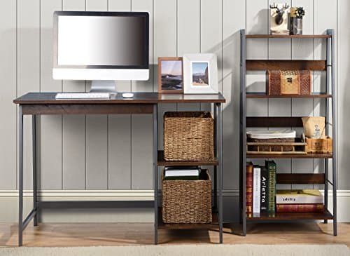 Home Star Gemelli Desk with Book Case Combo, Distressed Mocha Finish