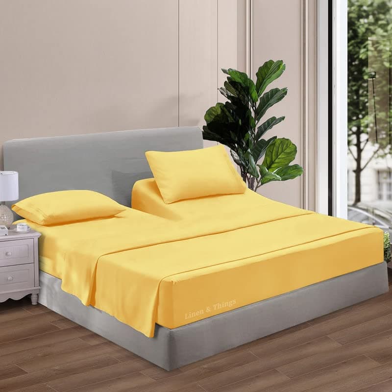 Split Head Queen Sheets for Sleep Number Beds - Egyptian Cotton 800 Thread Count, 4Pcs Sheet Set, 18'' Deep Pocket - Split Down 28 inches from The top, Golden Solid