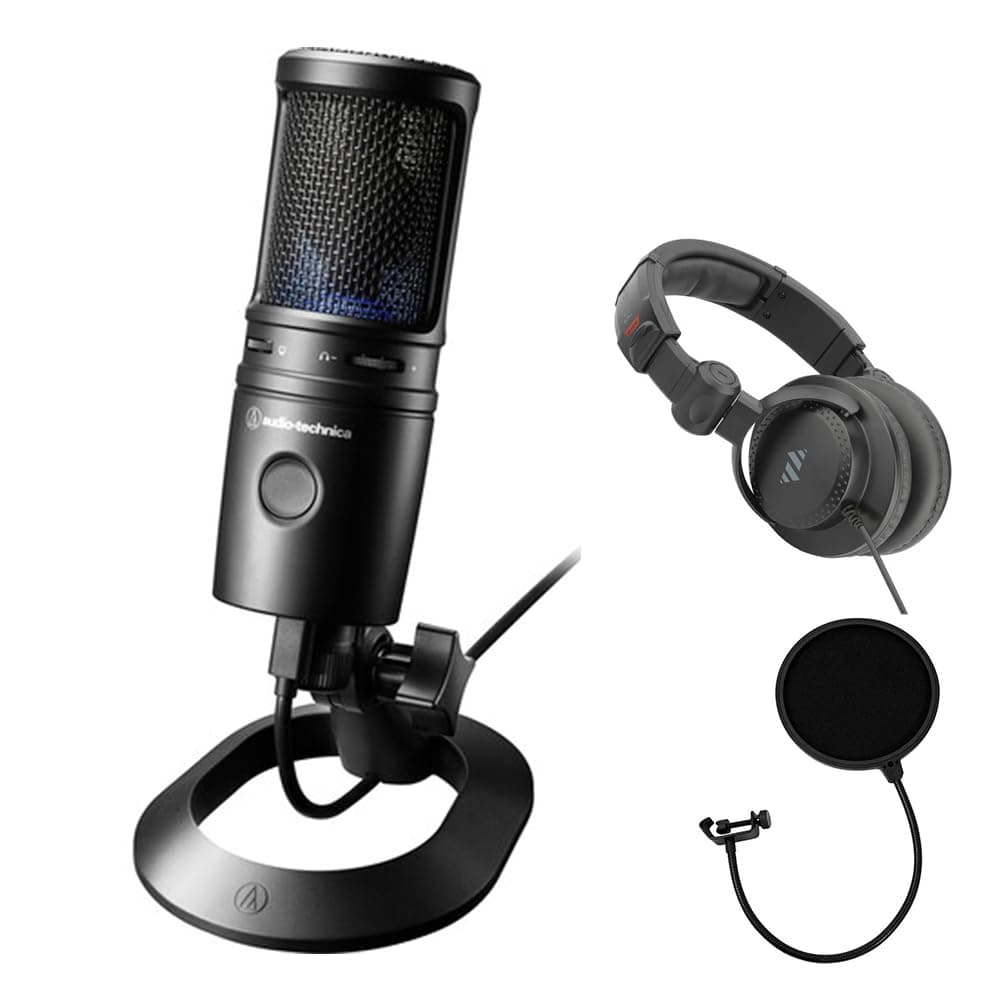 Audio-Technica AT2020USB-X Cardioid Condenser USB Microphone Bundle with Polsen HPC-A30-MK2 Monitor Headphones & Pop Filter