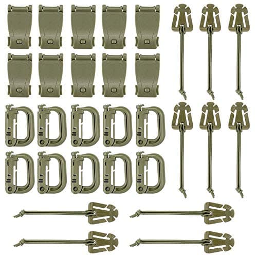 BOOSTEADY 36PCS Attachments for Tactical Backpack Vest Belt,D-Ring Grimloc Locking Gear Clip, Web Dominator Elastic Strings, Strap Management Tool Buckle,Hydration Tube Clips,Key Ring,MOLLE Bag