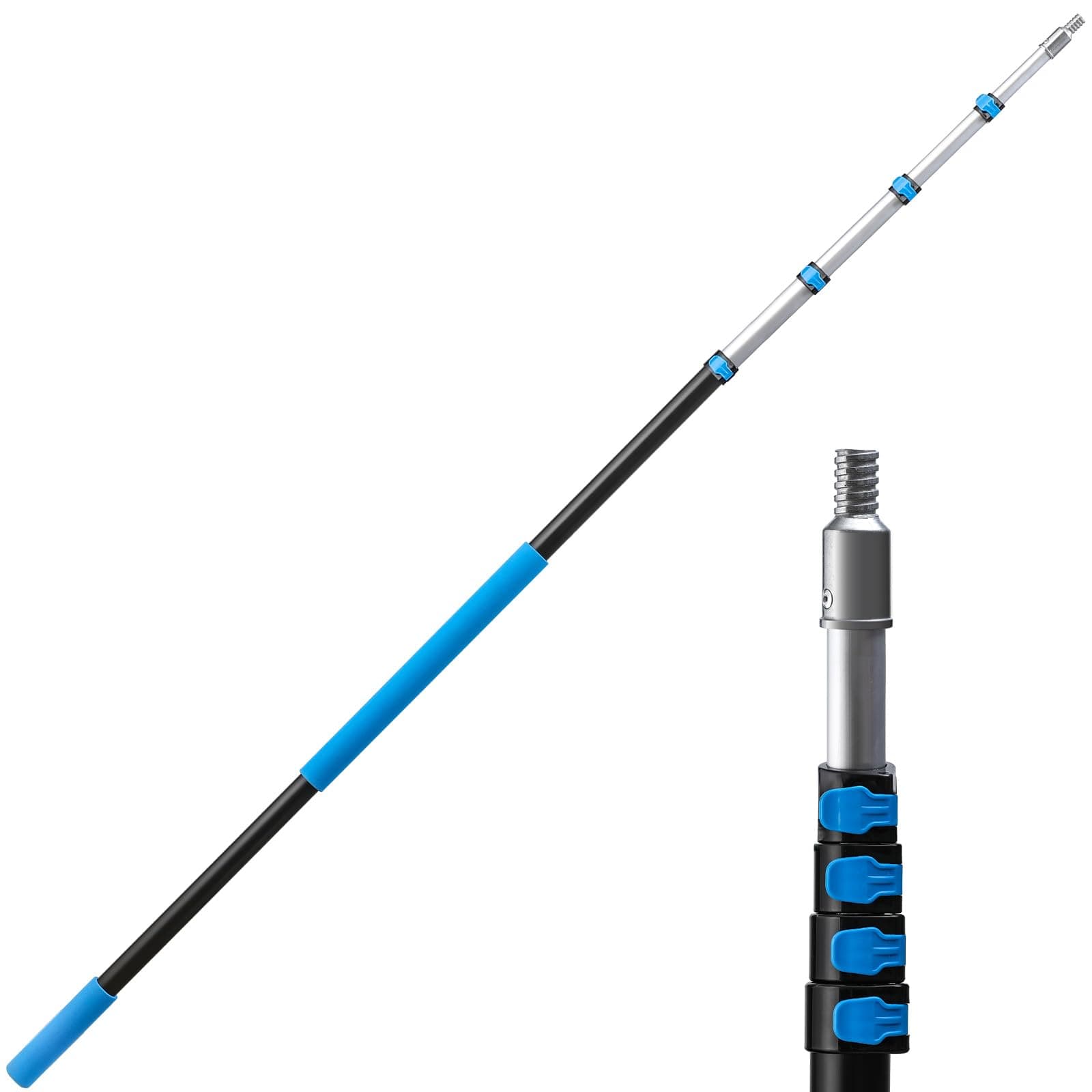 6-30 ft Long Telescopic Extension Pole, Multi-Purpose Extendable Pole with Universal Twist-on Metal Tip, Lightweight Sturdy Aluminum Telescoping Pole for Painting, Dusting and Window Cleaning