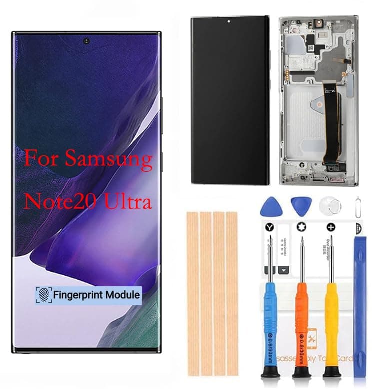 Amoled LCD for Samsung Galaxy Note 20Ultra 5G Digitizer Screen LCD Display Touch Assembly Replacement SM-N985 N985A N985F N985P N985R4 T U v by Qvouaw (Sliver with Frame)