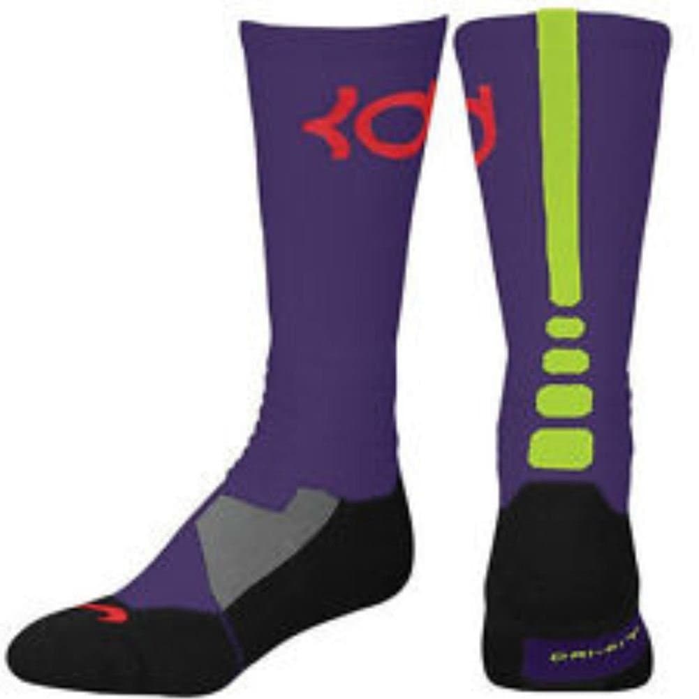 Nike Men's KD Hyper Elite Basketball Crew Socks Medium (6-8) Court Purple Red Volt