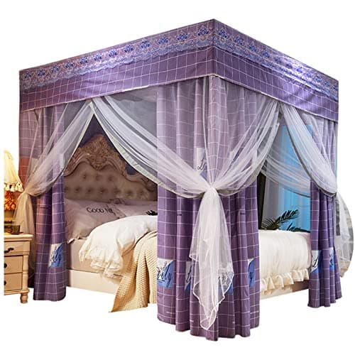 Bed Curtain Four Poster Bed Canopy Mosquito Net Double Layer Princess Blackout Curtains Canopy with Frame 18 - Hole Mesh Design Exquisite Bedroom Decoration (purple,150 * 200 * 200)