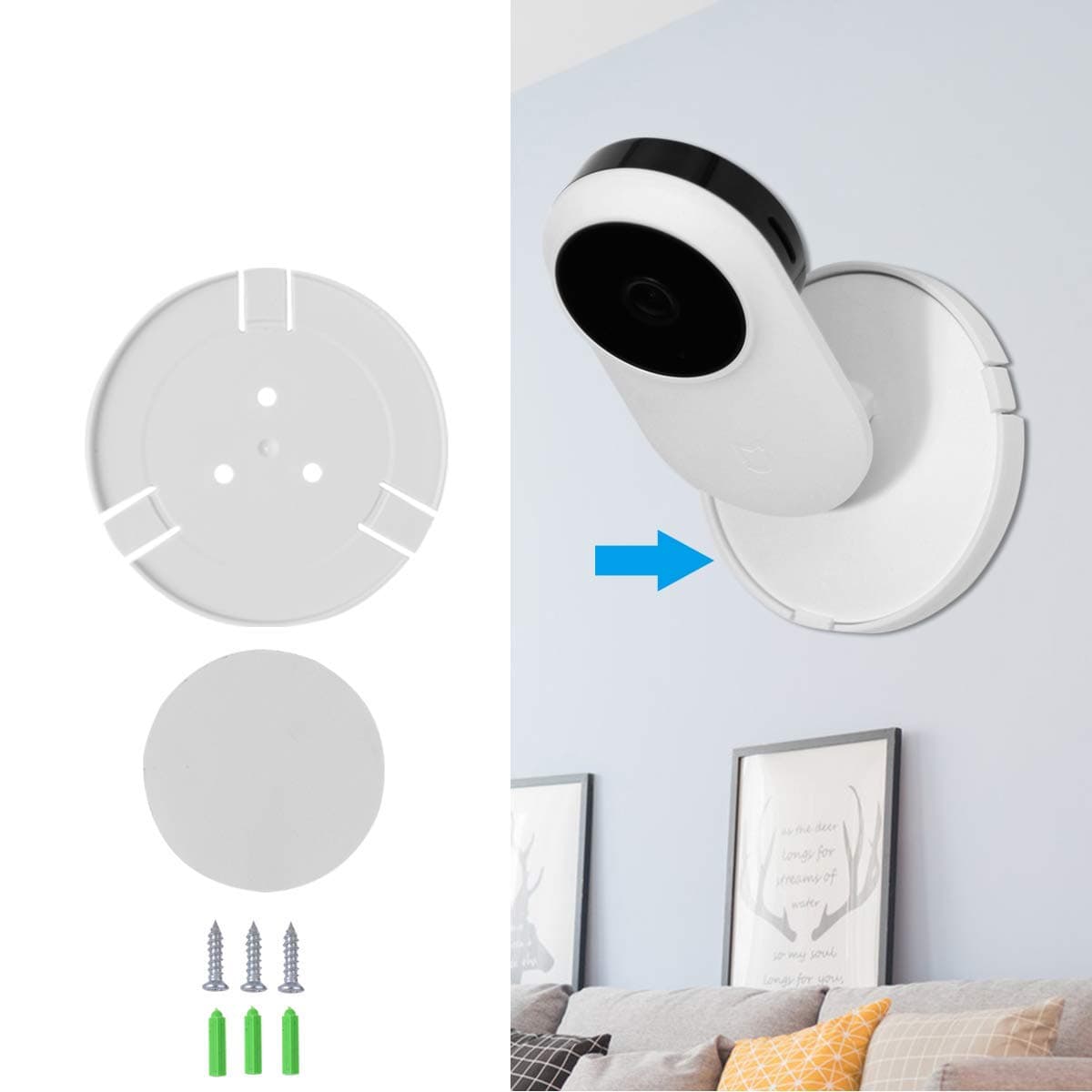 (Pack of 2) Aboom Wall Mount Stand Bracket for Mi Yi Home Camera/YI Smart Security Camera 3 / Netvue Security Camera, Xiaomi YI Home Camera with 20 Wire Clips