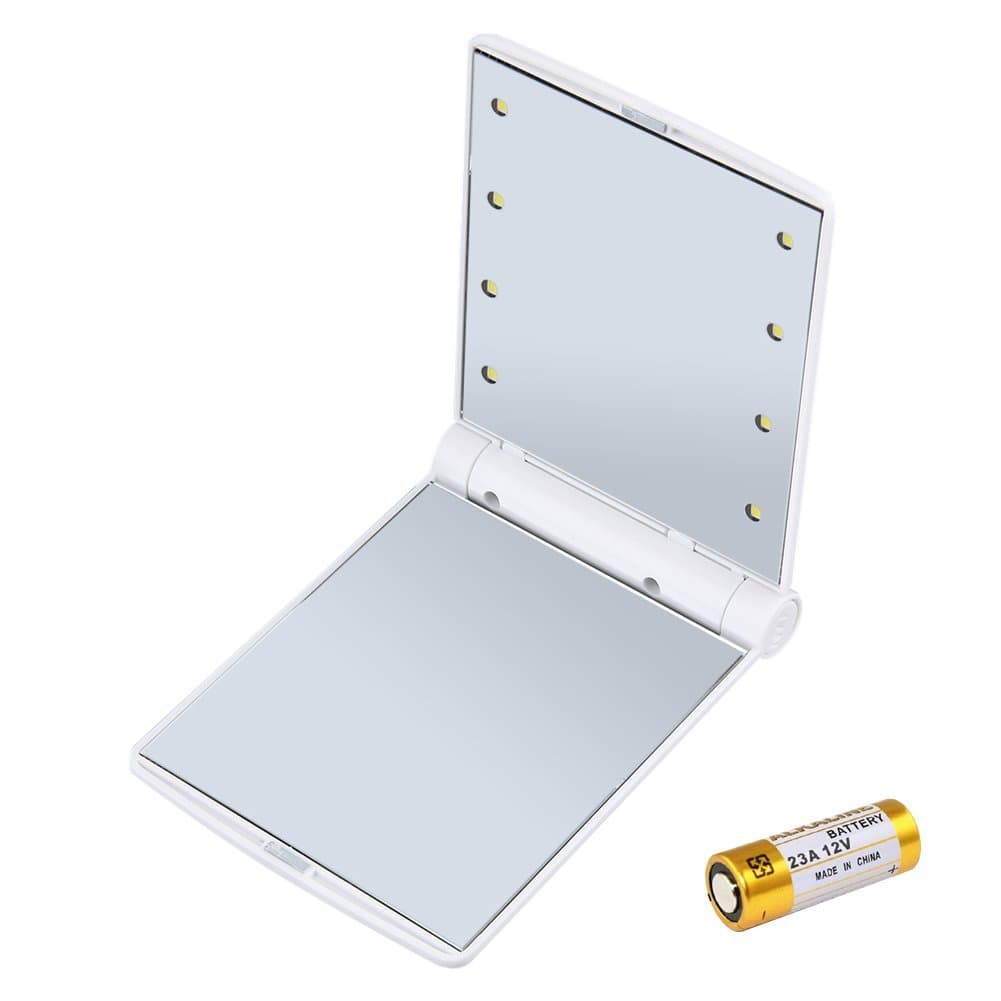 Compact & Travel Mirrors,8 LED Lighted Makeup Mirror,Daylight Color,Battery Operated, High-Definition Clarity Cosmetic Mirror for Home and Travel (White)