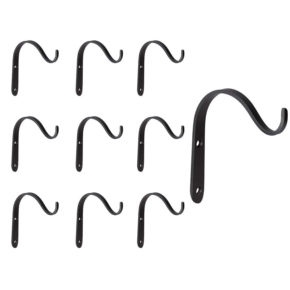 10 Pack Iron Wall Hooks, Metal Hanging Plants Bracket Decorative Curved Hooks, Heavy Duty Hook Hangers for Flower Pot, Bird Feeder, Lanterns, Wind Spinners, Decorative Plants, Screws Included