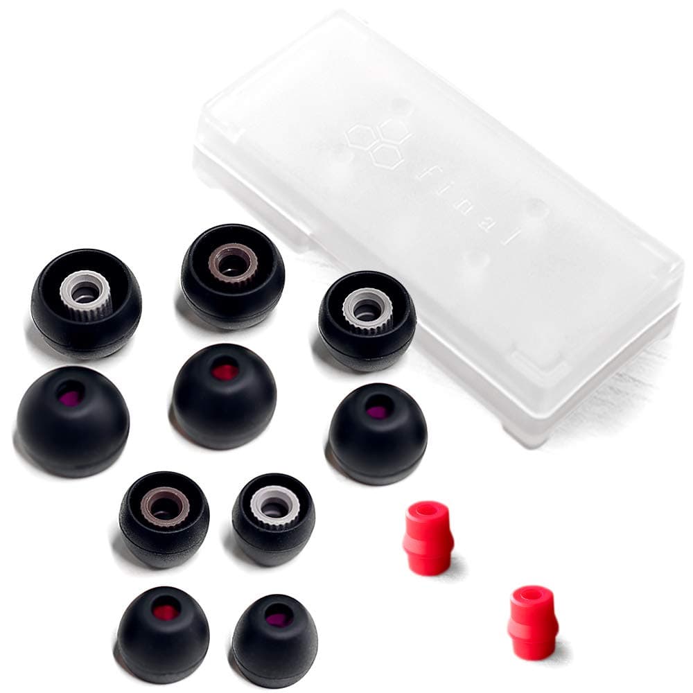 Audio Black+Black/Red Silicone Type E Eartips Kit With Case And Nozzle Adaptor Compatible 1More, Akg, Audio-Technica, Beats By Dre, Campfire Audio, Empire Ears, Shure, Sony, Westone (Multi)