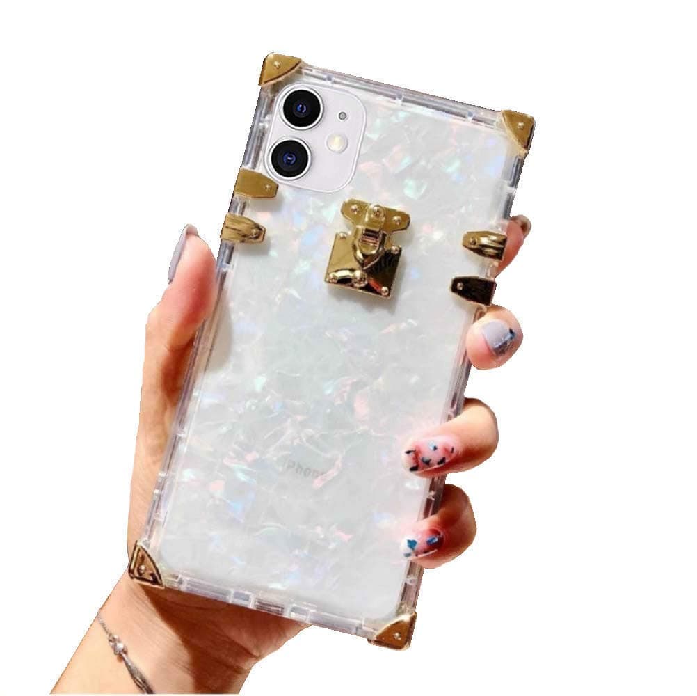 KAPADSON for iPhone Xs Max 6.5" Clear Case, Luxury Clear Crystal Square Metal Corner Fashion Soft Cover