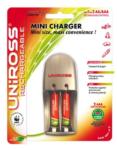 Uniross Mini Charger + 2 x AAA Multi Usage Long Life Batteries