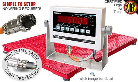 Triner Scale TSM5-46-B Floor Scale, 5,000 x 1 lb Capacity, 4' x 6' Deck, TS-700 MS NTEP Indicator
