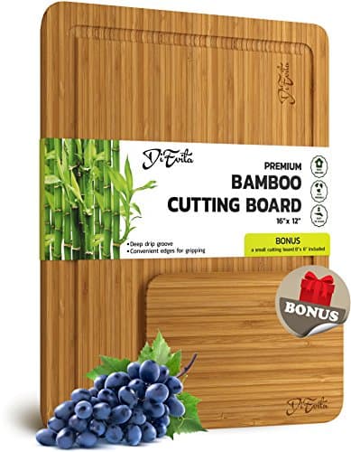 LARGE Premium Bamboo Cutting Board w/EXTRA BONUS and Deeper Juice Groove, Convenient Edges for Lifting & Moving, Lightweight & Very Durable Surface by DiEvita