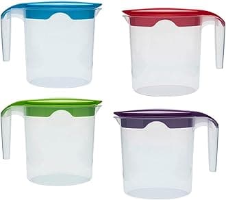 1 Liter Plastic Jug with Lid for Water Fruit Juices Milk Fridge Door Stoarge Jug (Mix Color, 4)