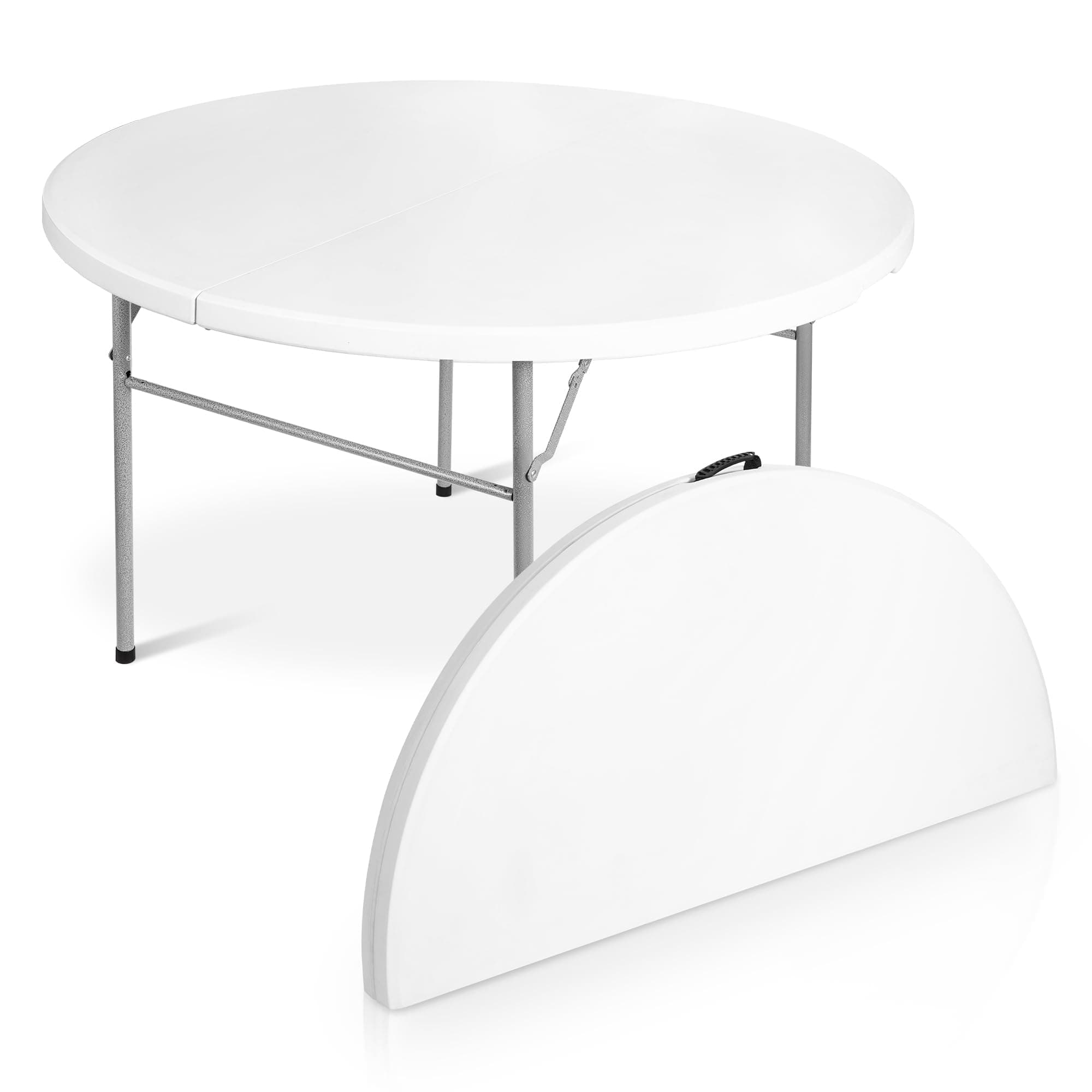 MOMENT 1.5M 5 Ft Round Folding Card Table, Indoor Outdoor Portable Plastic Kitchen or Camping Picnic Party Wedding Event Table, White