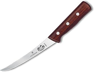 Wood 6" Professional Boning Knife, Curved Blade, Semi-stiff, Maple Wood Handle