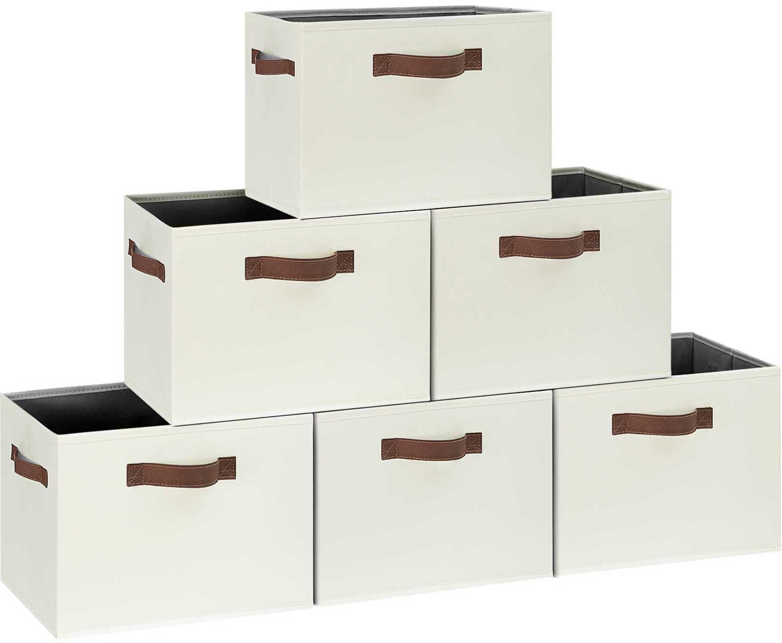 GhvyenntteS Large Storage Baskets for Shelves 6 Pack, Collapsible Fabric Storage Bins with 3 Handles, Decorative Closet Organizers and Storage bins for Clothes Blanket Beddings (Beige, 15"x11"x9.6")