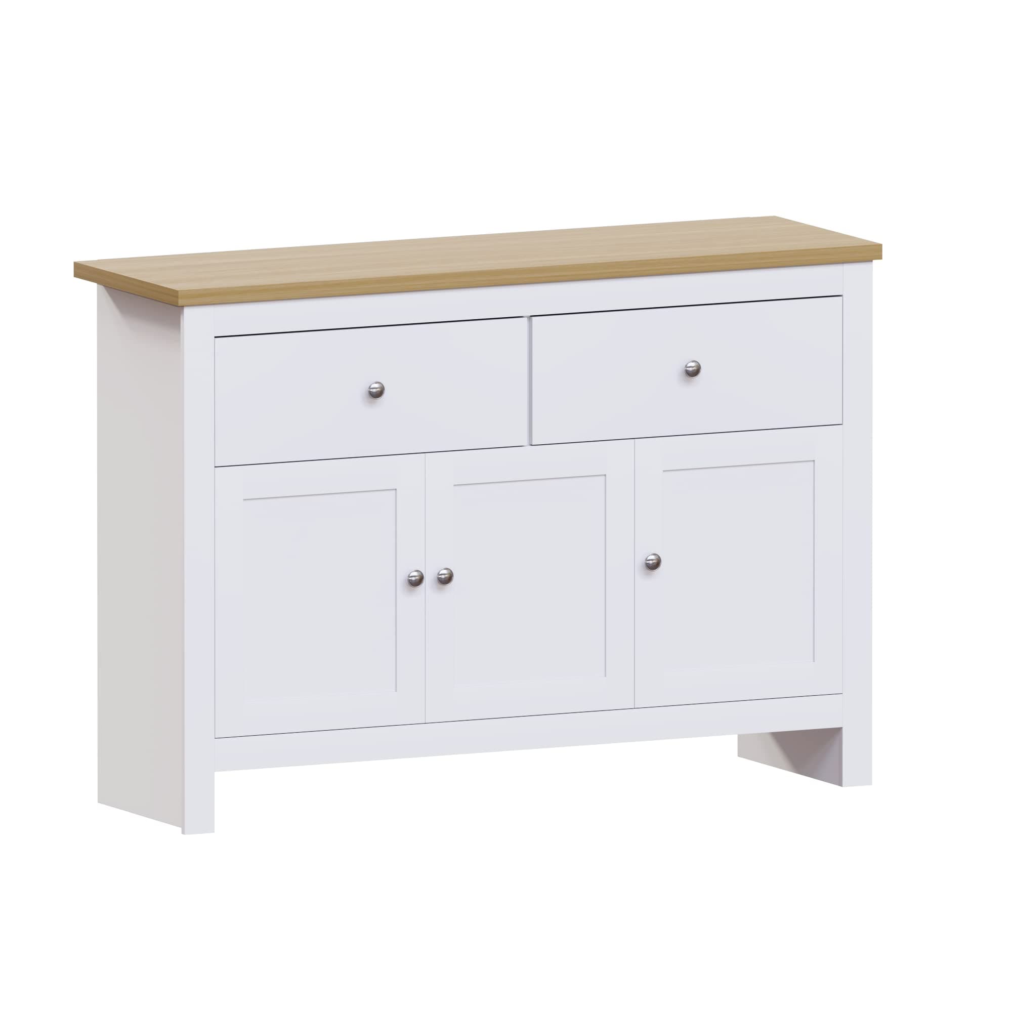 Arlington Sideboard, Buffet Table, Cupboard Cabinet (White & Oak, 2 Drawer 3 Door)