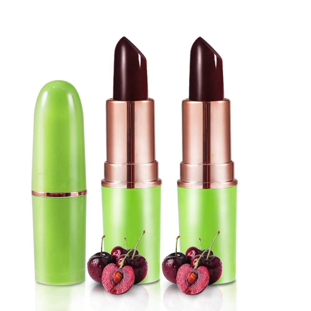 2PCS Red Cherry Color Changing Lipstick Set, Magic PH Mood Lipstick Long Lasting Moisturizing Lip Balm, Temperature Color Changing Lip Gloss,Hydrating Lip Care for Women