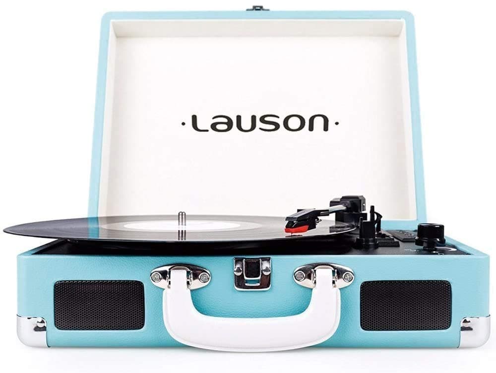 Lauson CL704 Briefcase Bluetooth Record Player with Built-In Stereo Speakers | 3-Speed Turntable with USB Conversión | Portable MP3 Vinyl Player | (Blue)